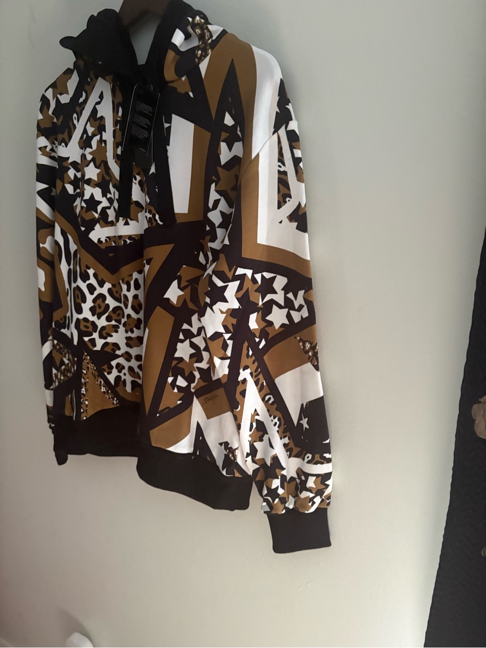 NWT/Dolce & Gabbana Brown, Black and White Star & Leopard Print Hoodie - size 42 - Picture 12 of 12